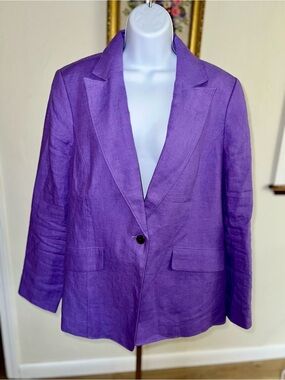 Talbots Purple Linen Jacket with Striped Lining Size 14